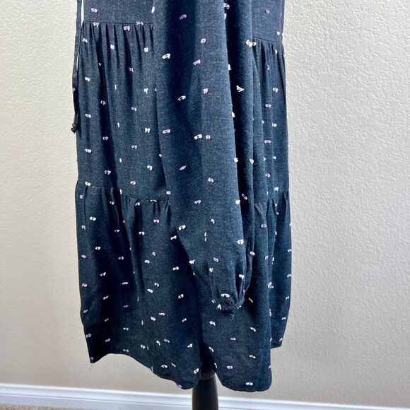 ZARA Womens Charcoal Gray Purple Embroidered Polka Dot Mini Dress S cottagecore - Picture 16 of 16